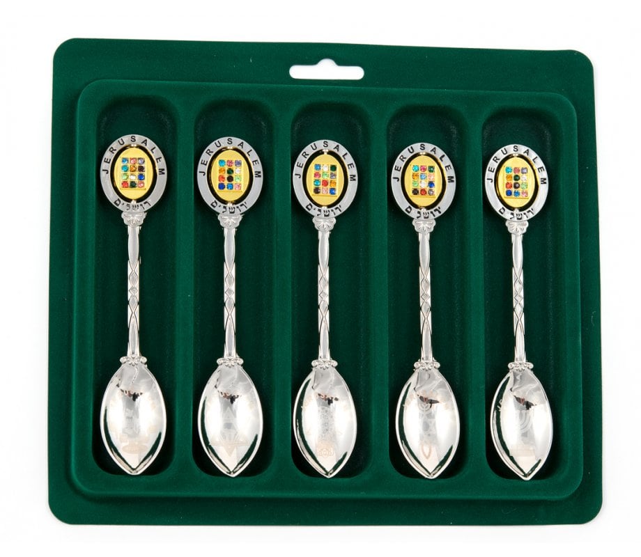 Gift Set of 5 Teaspoons, Breastplate Design Handle with Judaic Symbols
