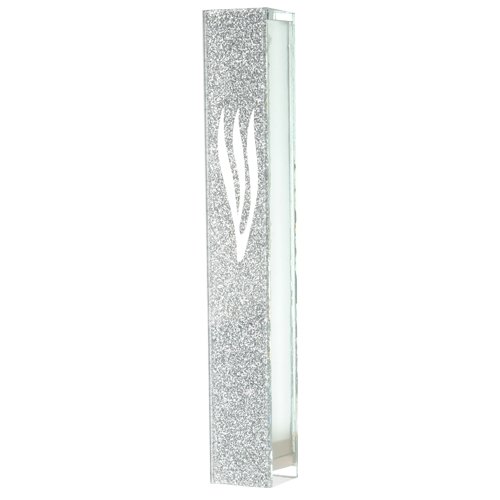 Glass Mezuzah Case with Glittering Silver Front - Silicon Cork