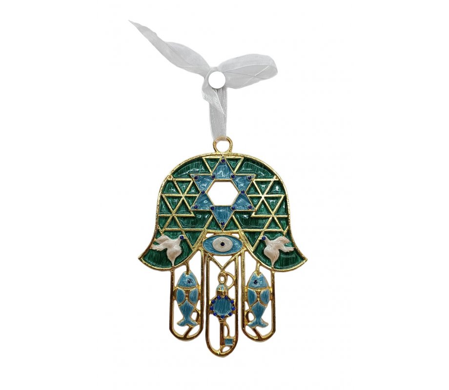 Gleaming Hamsa Wall Hanging, Fish & Key Dove & Star of David – Choice of Colors