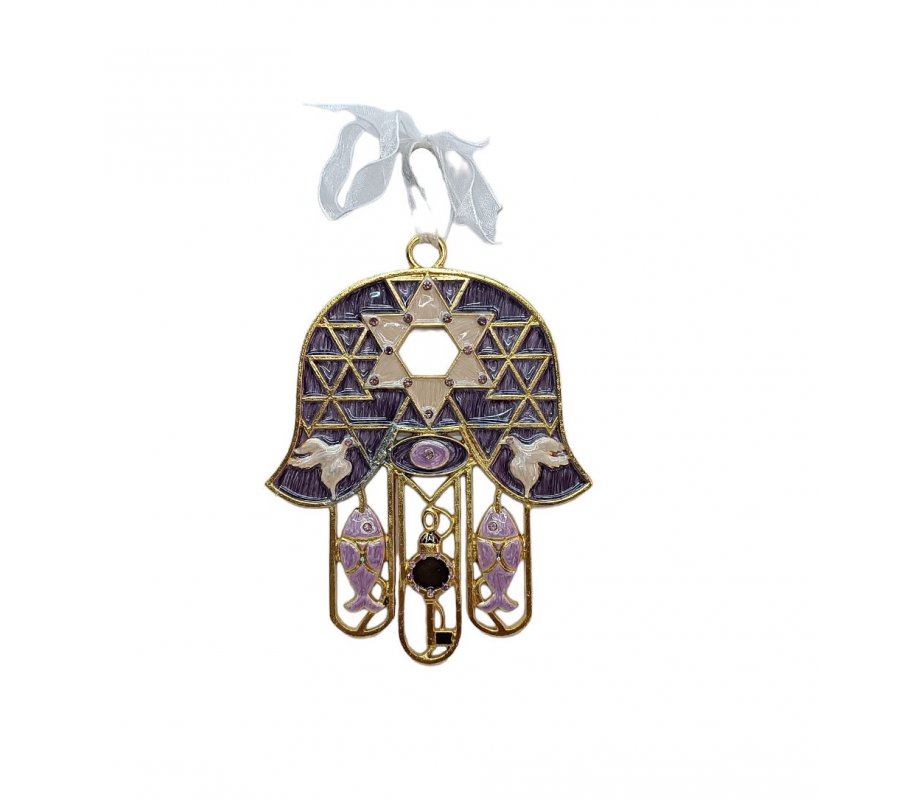 Gleaming Hamsa Wall Hanging, Fish & Key Dove & Star of David – Choice of Colors