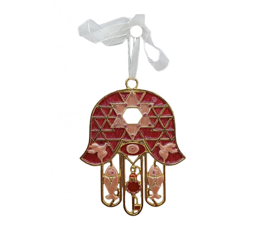 Gleaming Hamsa Wall Hanging, Fish & Key Dove & Star of David – Choice of Colors