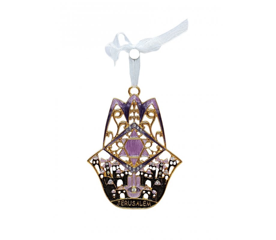 Gleaming Hamsa Wall Hanging, Jerusalem Images & Star of David – Choice of Colors
