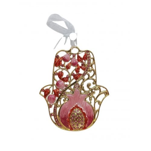 Gleaming Hamsa Wall Hanging, Pomegranates and Leaves – Choice of Colors