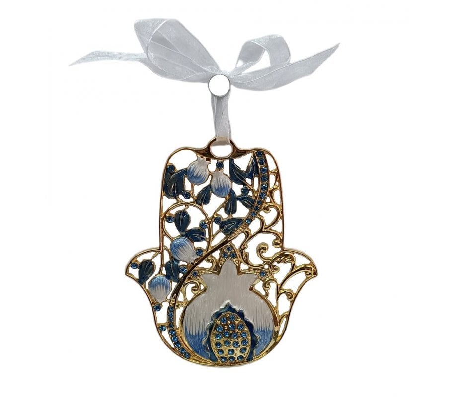 Gleaming Hamsa Wall Hanging, Pomegranates and Leaves – Choice of Colors