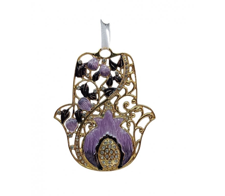 Gleaming Hamsa Wall Hanging, Pomegranates and Leaves – Choice of Colors