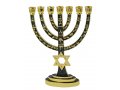 Gold 7-Branch Menorah, Green Enamel with Star of David & Judaic Symbols – 9.5”
