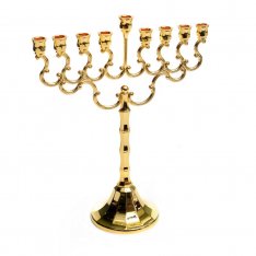 Gold Color Chanukah Menorah, Swirls and Bell Shaped Base - 8