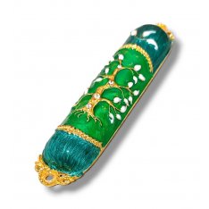 Gold Color Mezuzah Case with Tree of Life - Green