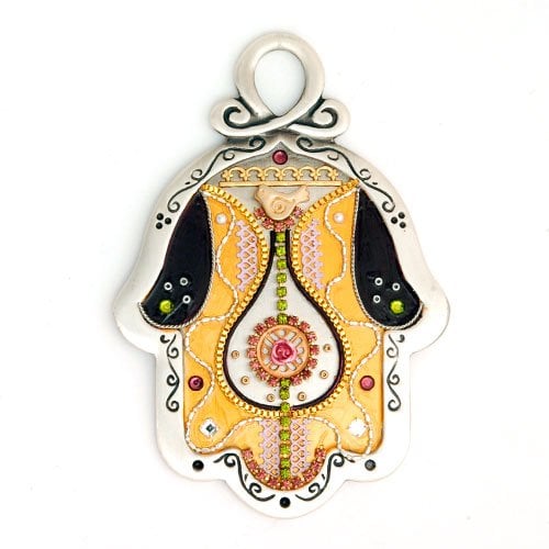 Gold Color and Green Wall Hamsa by Ester Shahaf