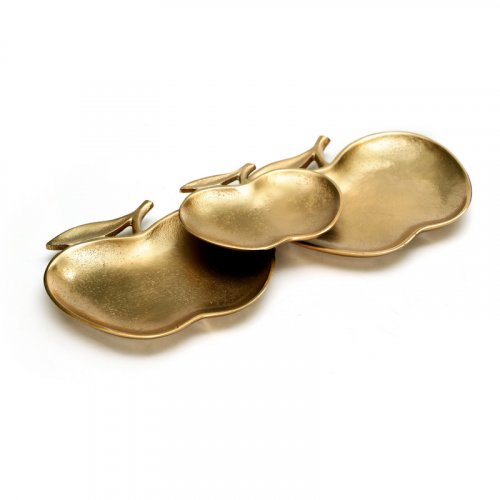 Gold Colored Three-Piece Apple Shaped Dish for Rosh Hashanah Apple Slices