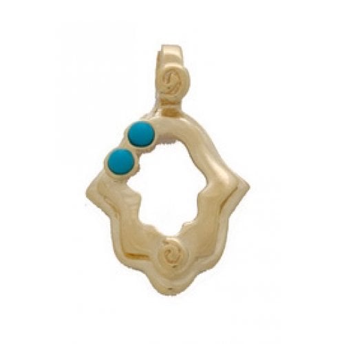 Gold Filled Cutout Hamsa Pendant with Two Turquoise Gems