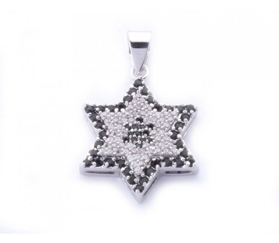 Gold Filled Star of David Pendant - Black-White Zircon