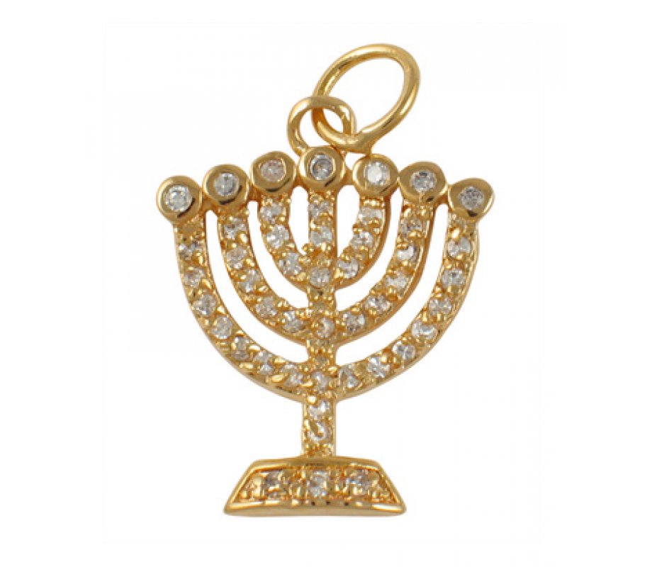 Gold Filled Zirconium Seven Branch Menorah Pendant