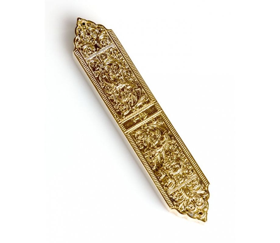 Gold Finish Artistic Mezuzah Case - Replica of Israel Museum Marrakesh Menorah