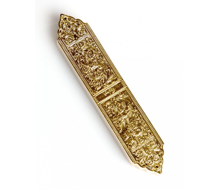 Gold Finish Artistic Mezuzah Case - Replica of Israel Museum Marrakesh Menorah