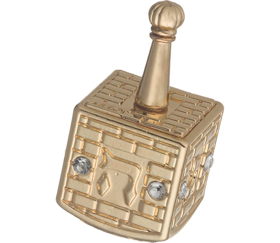 Gold Finish Metal Chanukah Dreidel with Nes Gadol Haya Poh Letters