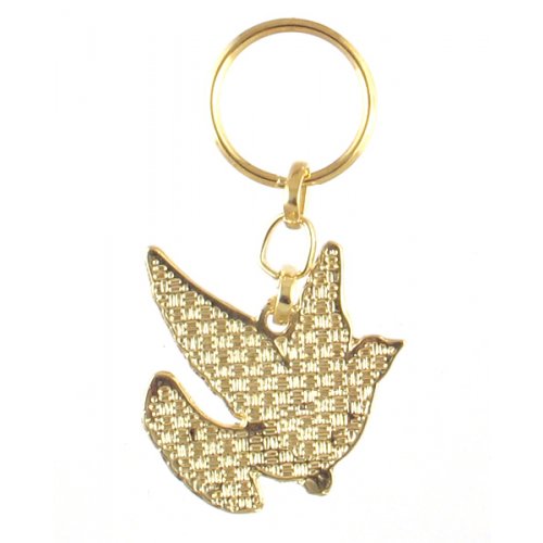 Gold Framed Metal Keychain - White Dove with 