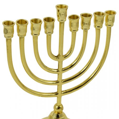Gold Metal Chanukah Menorah Classic Design, for Candles - 10 Inches