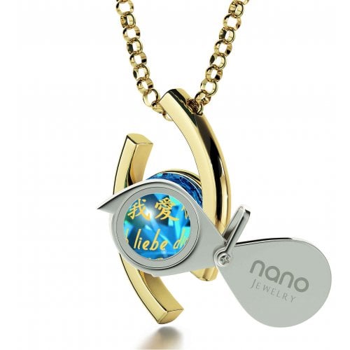 Gold Plate Swarovski I Love You Eye Necklace by Nano