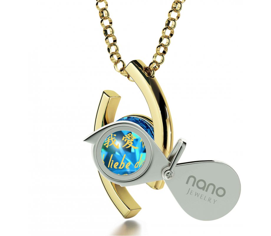 Gold Plate Swarovski I Love You Eye Necklace by Nano