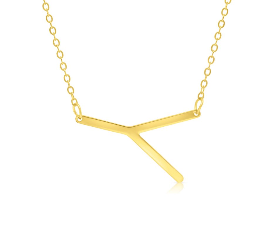 Gold Plated Stainless Steel Necklace Sideway Letter Pendant - Yellow or Rose Gold