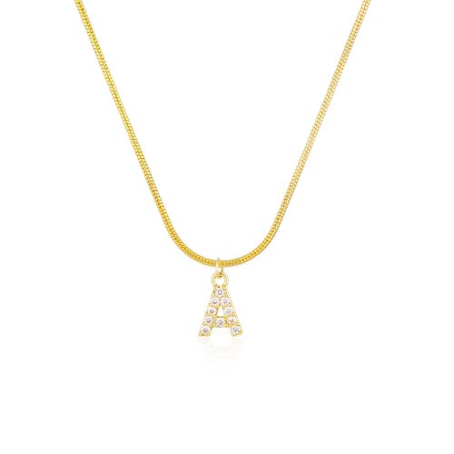 Gold Plated Sterling Silver Snake Chain Necklace with Zircon Letter Pendant