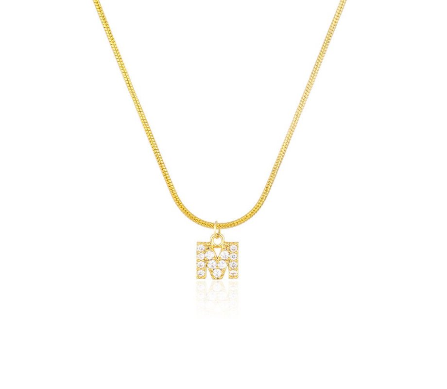 Gold Plated Sterling Silver Snake Chain Necklace with Zircon Letter Pendant