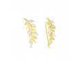 Gold Plated Sterling Silver Stud Earrings with Zircons - Climbing Leaf Design