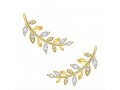 Gold Plated Sterling Silver Stud Earrings with Zircons - Climbing Leaf Design