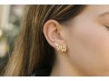 Gold Plated Sterling Silver Stud Earrings with Zircons - Climbing Leaf Design