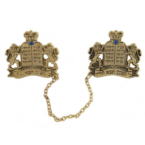 Gold Plated Tallit Prayer Shawl Clips - Tablets, Star of David and Lions