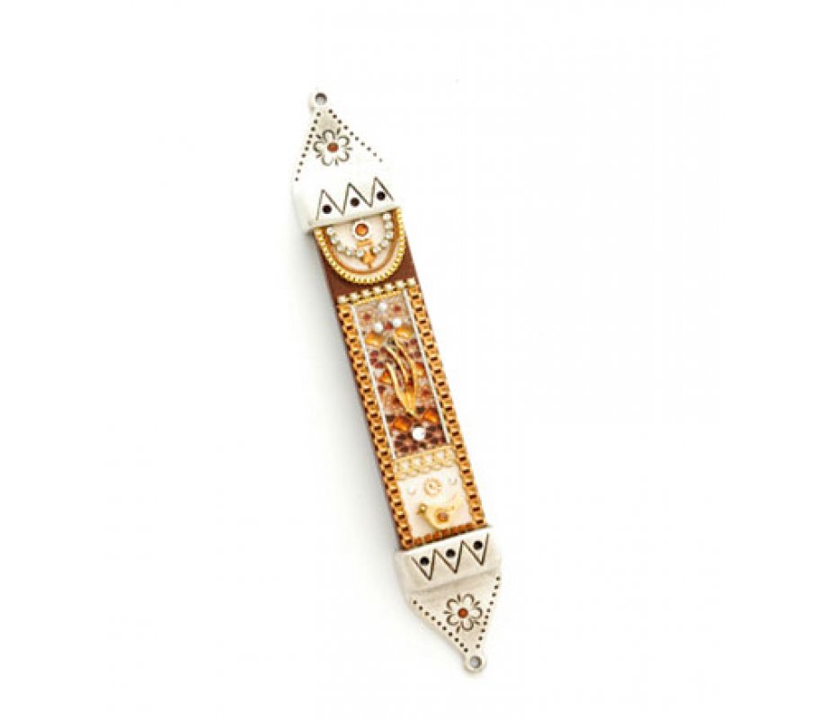 Gold Tones Pewter Mezuzah by Ester Shahaf