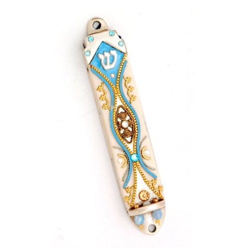 Gold and Turquoise Mezuzah by Ester Shahaf