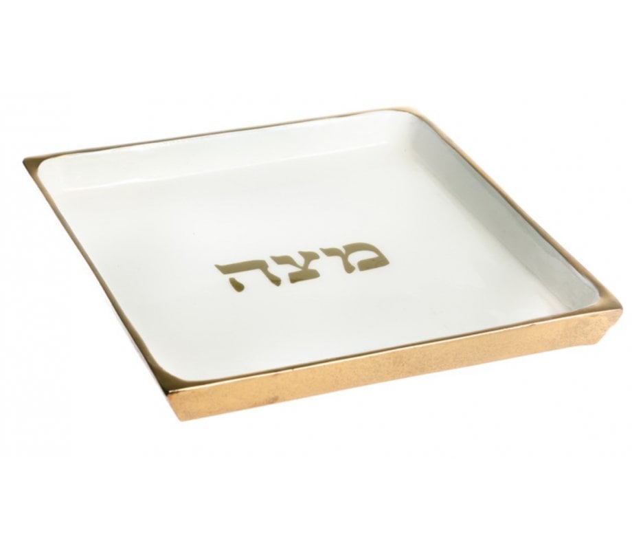 Gold and White Metal Matzah Tray for Pessach