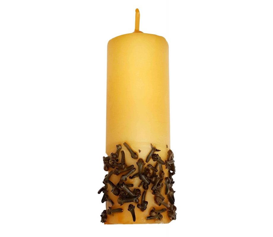 Golden Round Pillar Havdalah Candle with Besamim Cloves - Choice of Sizes