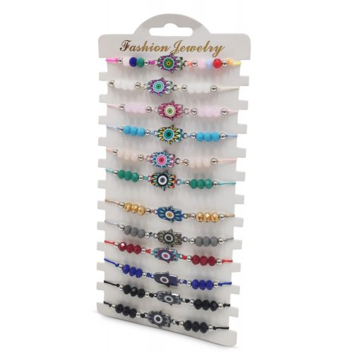 Good Luck Cord Bracelets, Hamsas and Beads In Assorted Colors  Package of 12