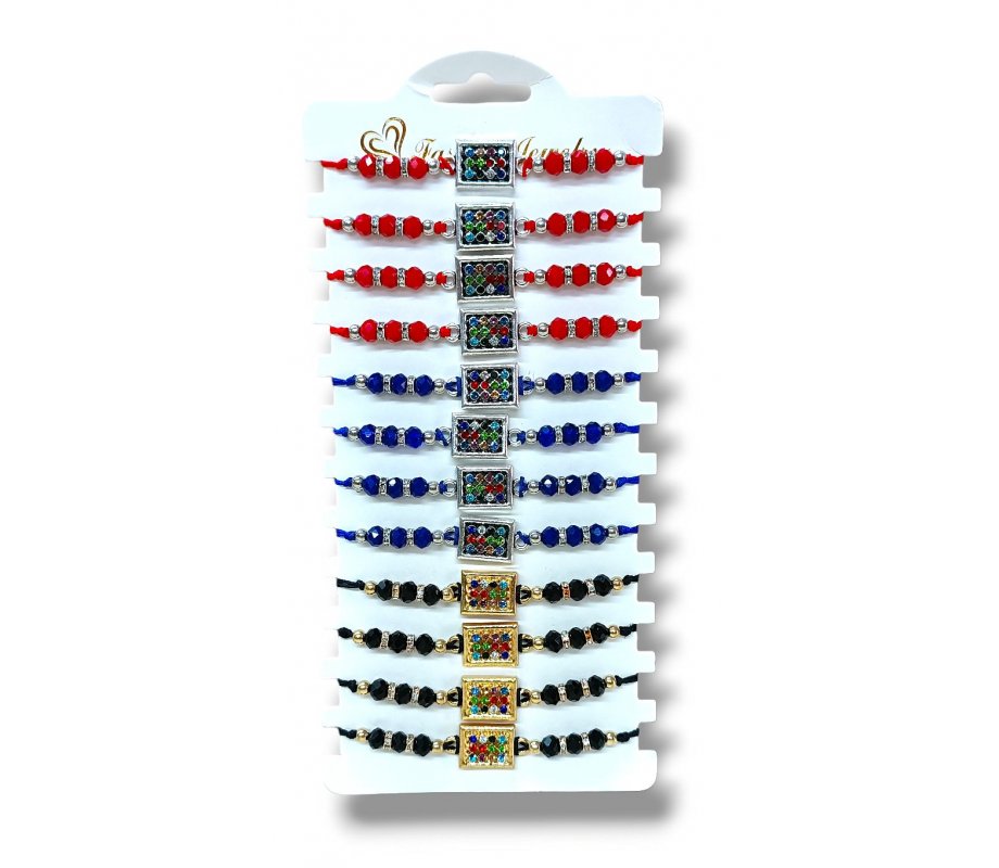 Good Luck Cord Bracelets with Breastplate Image, Assorted Colors – Package of 12