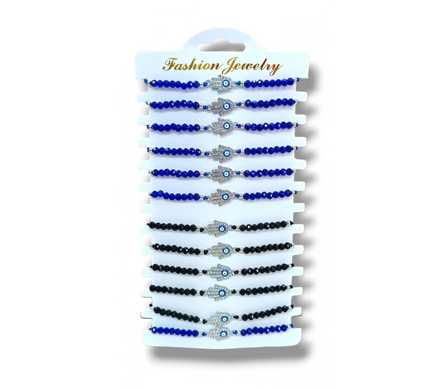 Good Luck Cord Bracelets with Protective Eye Hamsa & Beads - Package of 12
