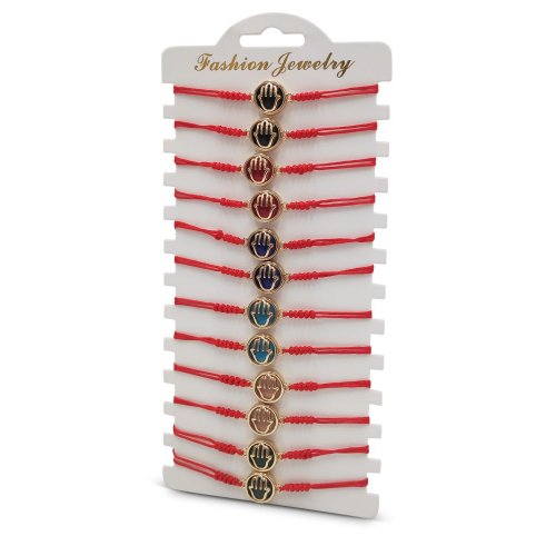 Good Luck Red Cord Bracelets with Colorful Hamsas  Package of 12