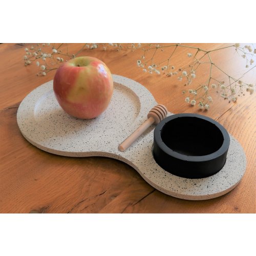 Graciela Noemi Handcrafted Apple Tray and Black Honey Bowl Terrazo Style