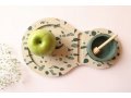 Graciela Noemi Handcrafted Apple Tray with Abstract Design and Green Honey Bowl
