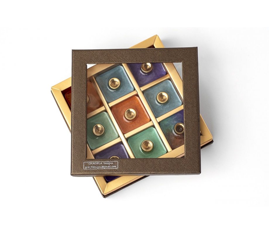 Graciela Noemi Handcrafted Modular Cubed Colorful Hanukkah Menorah