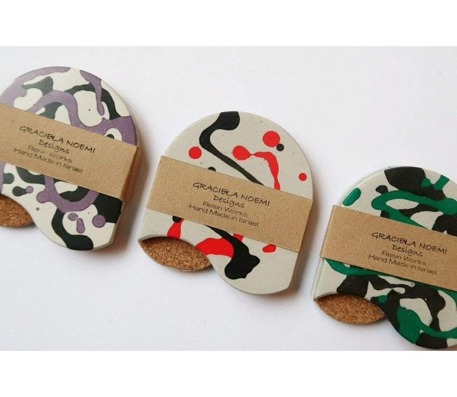 Graciela Noemi Handcrafted Pair of Coasters - Colored Abstract Design on Gray