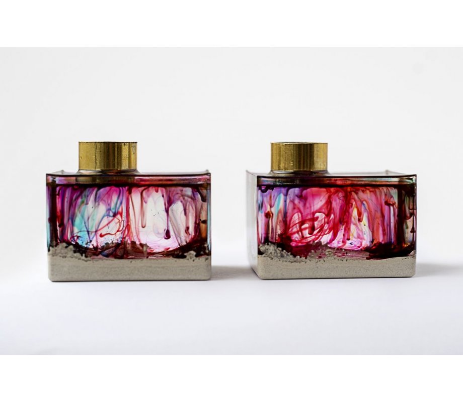 Graciela Noemi Handcrafted Transparent Resin Candlesticks - Deep Red