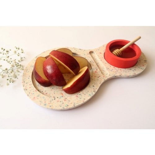 Graciela Noemi Handmade Terrazzo Design Apple Tray and Red Honey Bowl