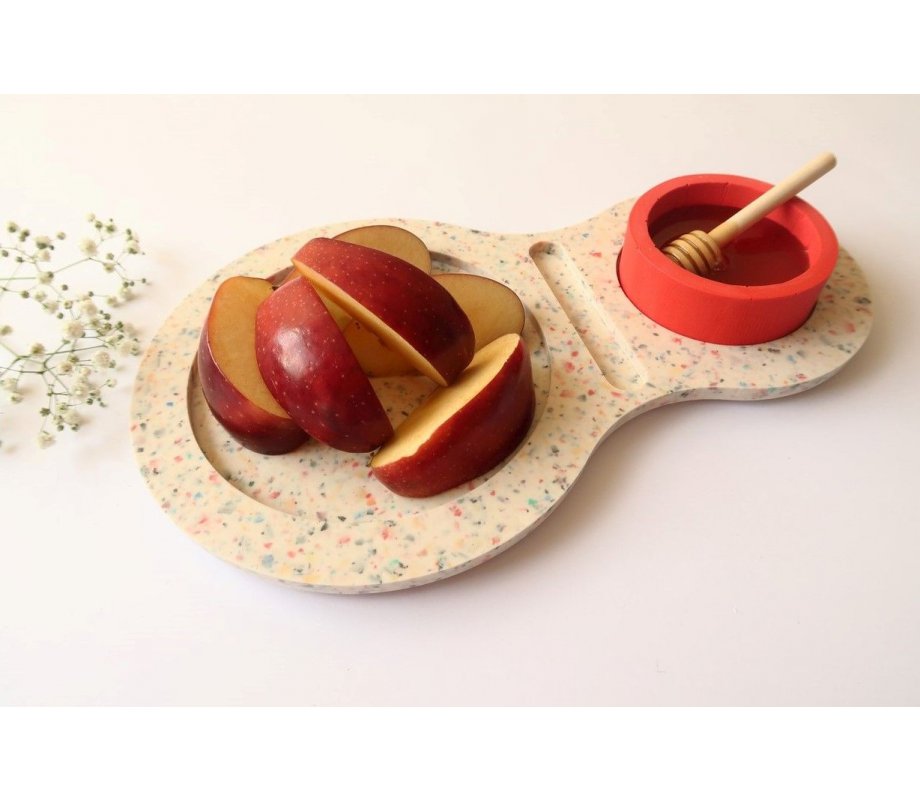 Graciela Noemi Handmade Terrazzo Design Apple Tray and Red Honey Bowl