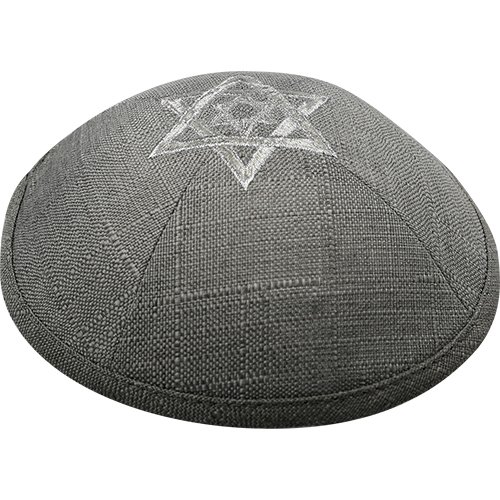 Gray Cloth Linen Like Kippah Yarmulke with Star of David Design