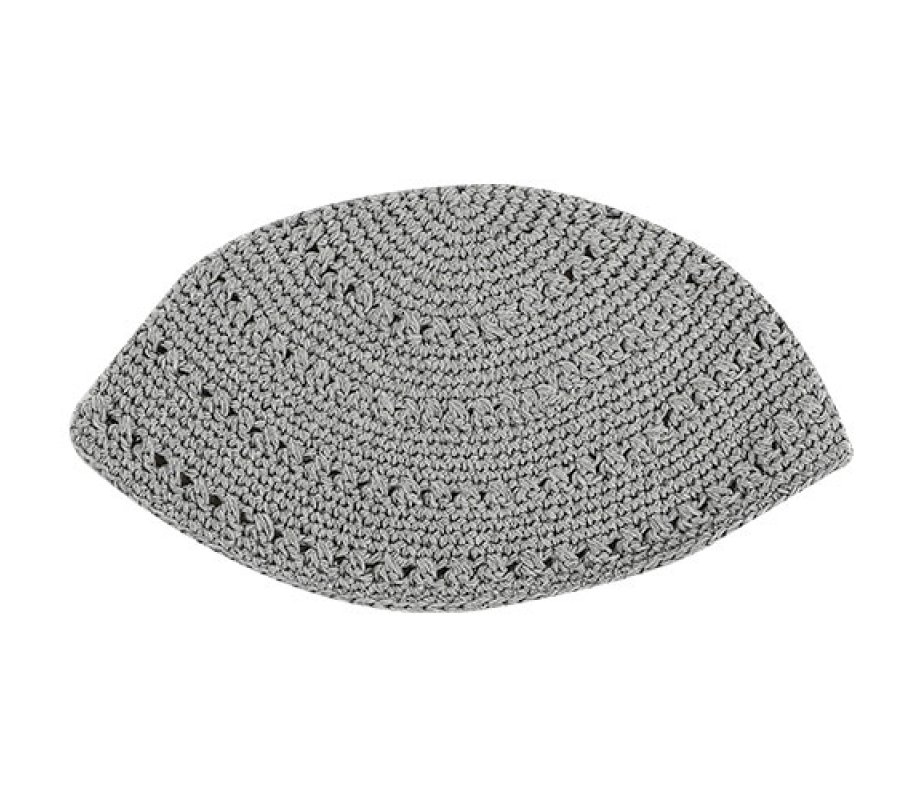 Gray Knitted Frik Kippah Yarmulke with holes