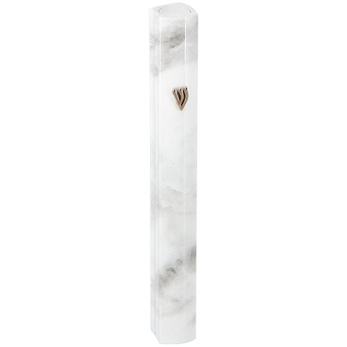 Gray and White Marble Aluminum Mezuzah Case, Side Channels – Various Lengths