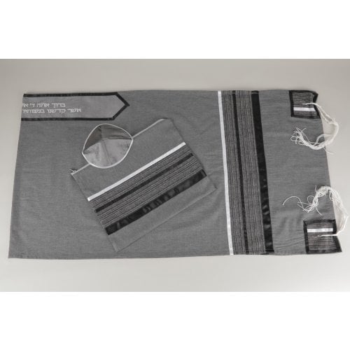 Gray-Black-White Stripe Tallit Set - Galilee Silk